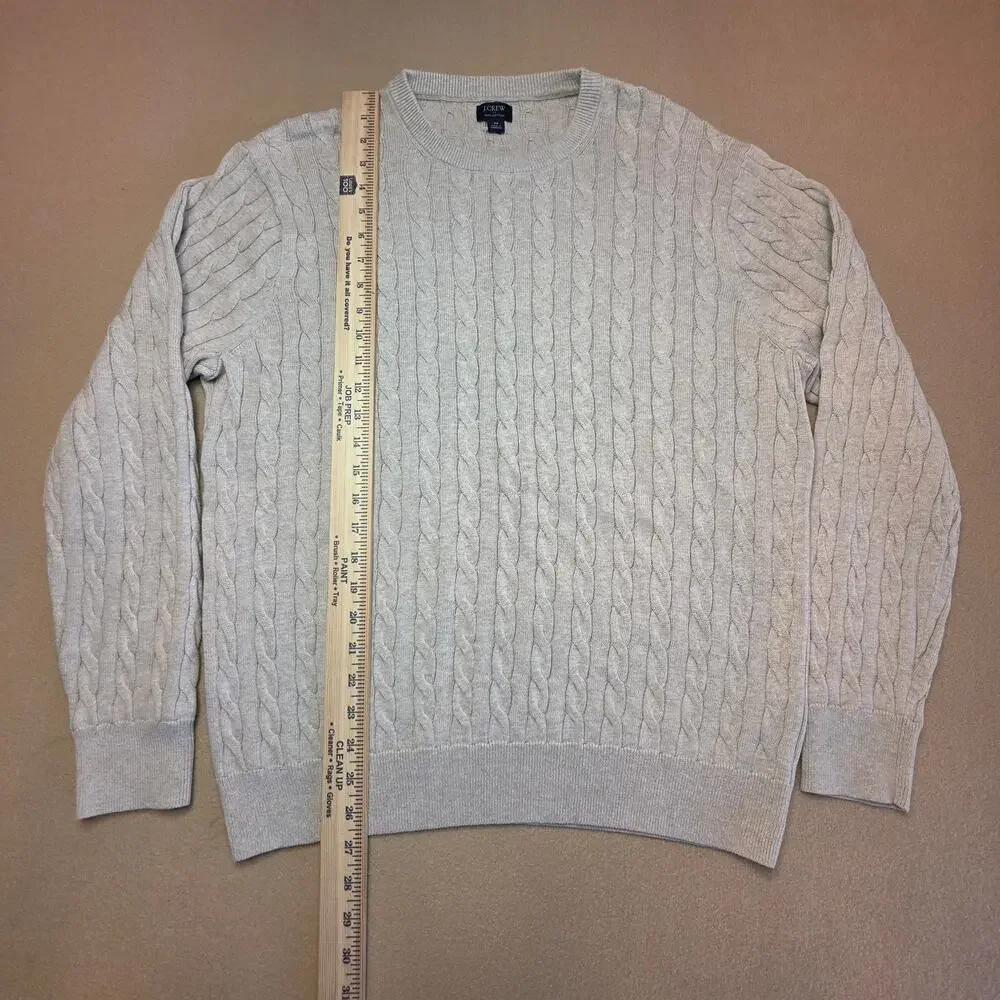 J.Crew Cotton Cable-Knit Crewneck Sweater Heather Stone (Cream) Sz Medium NWT